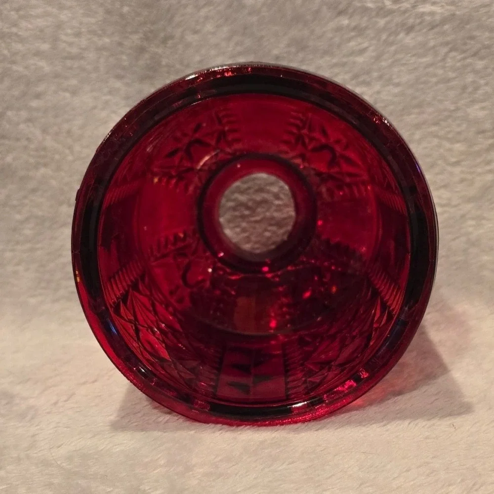 Vintage Indiana Glass Stars and Bars Ruby Flash‎ Red Fairy Lamp Candle Holder